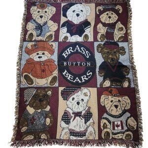 Brass Button Bears Woven Throw Blanket Teddy Bear Quilt Tapestry Home Decor